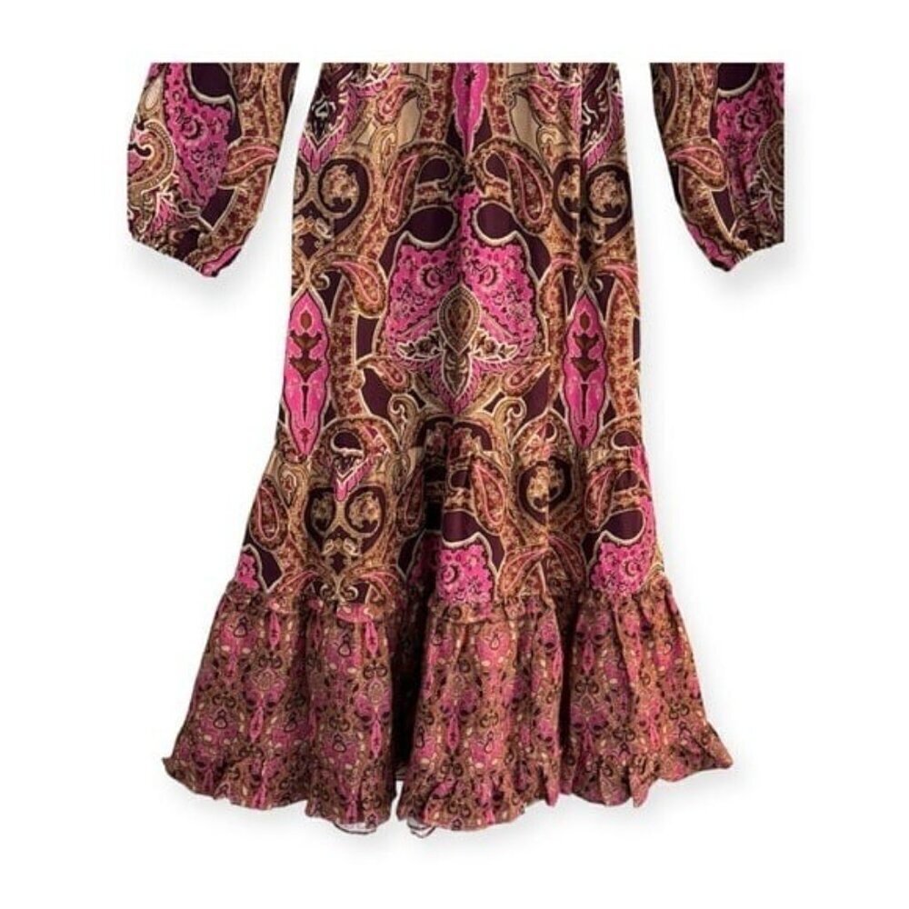 A LOVES A Paisley Printed Ruffled Linen V-Neck Maxi Dress Bohemian Size M NEW - Picture 8 of 10